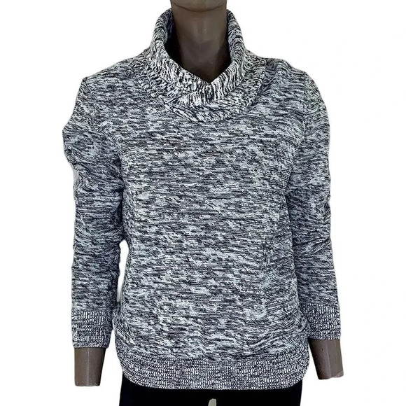 EXPRESS Long Sleeve Shawl Collar Knit Sweater Pullover Women Size S Marled Gray - Picture 1 of 11